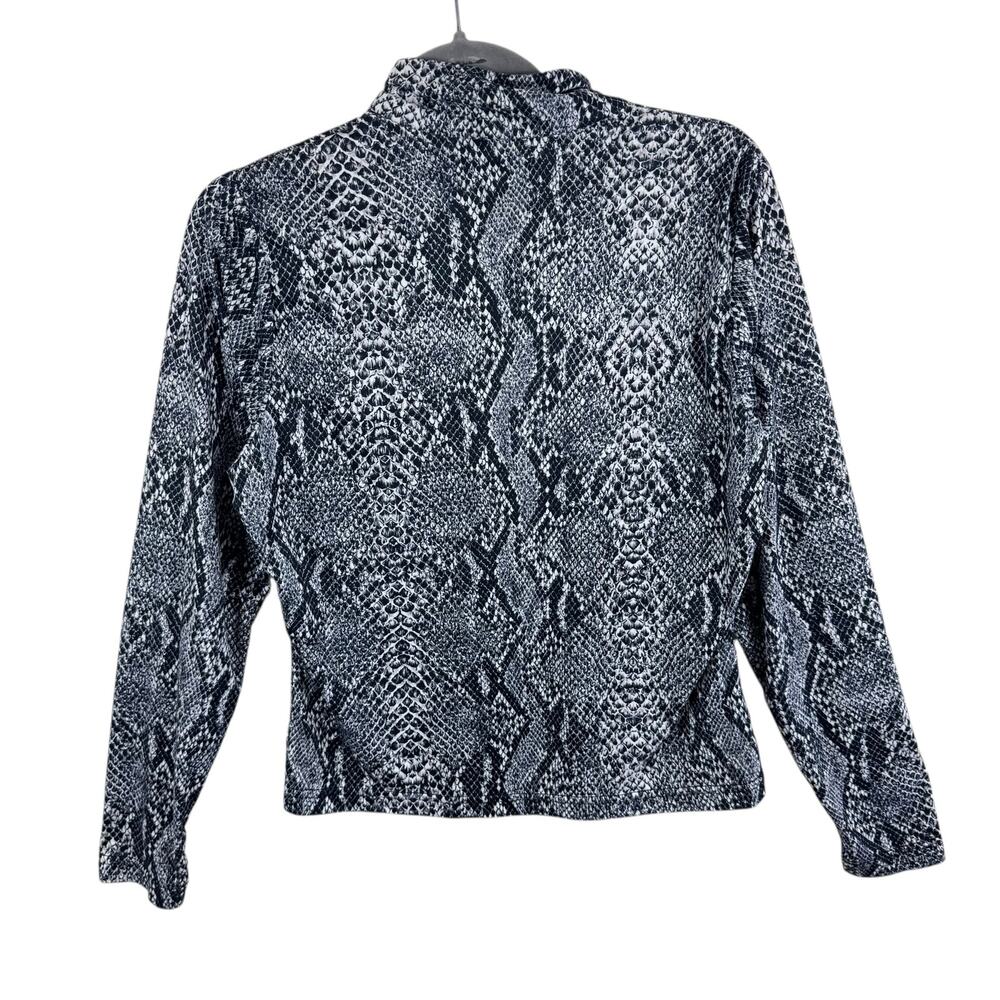NILS Brooklyn Black White Snakeskin 1/2 Zip T-Neck Athleisure Top Made in USA L - Picture 2 of 6
